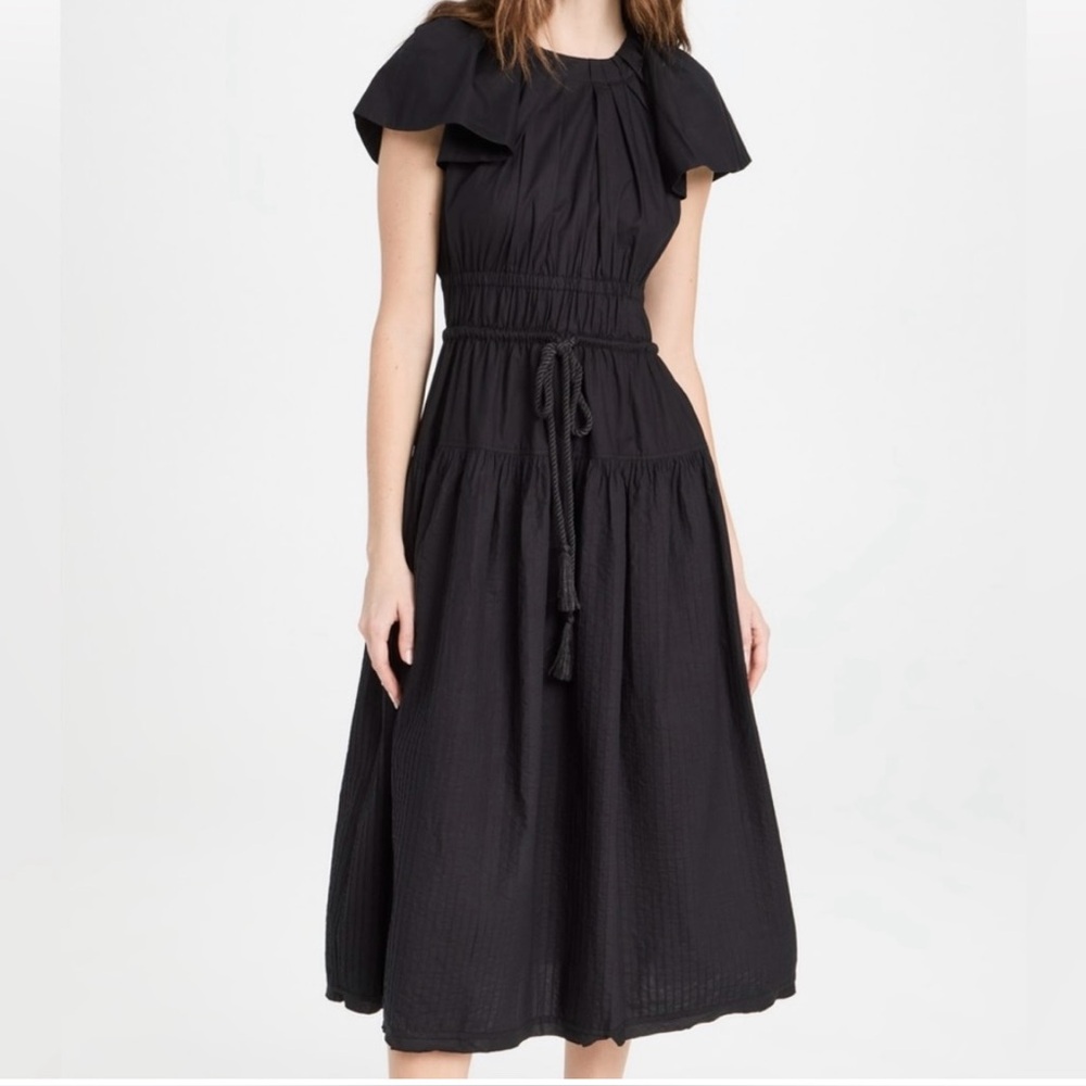 Ulla Johnson Black Midi Dress with Braided Tassel
